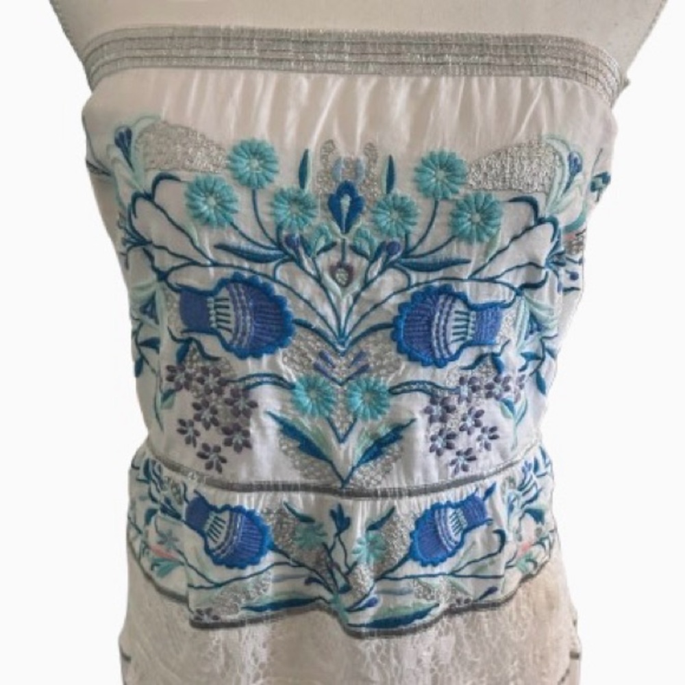 Embroidered 100% Cotton Floral Maxi Dress Medium Boston Proper Lace Boho Cottage - Picture 5 of 16